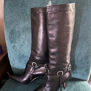 Chic Black Leather Heeled Boots
